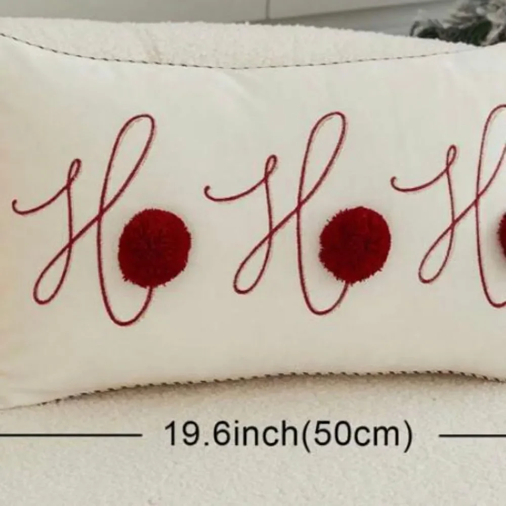 Ho Ho Ho Pom Pom Pillow Cover